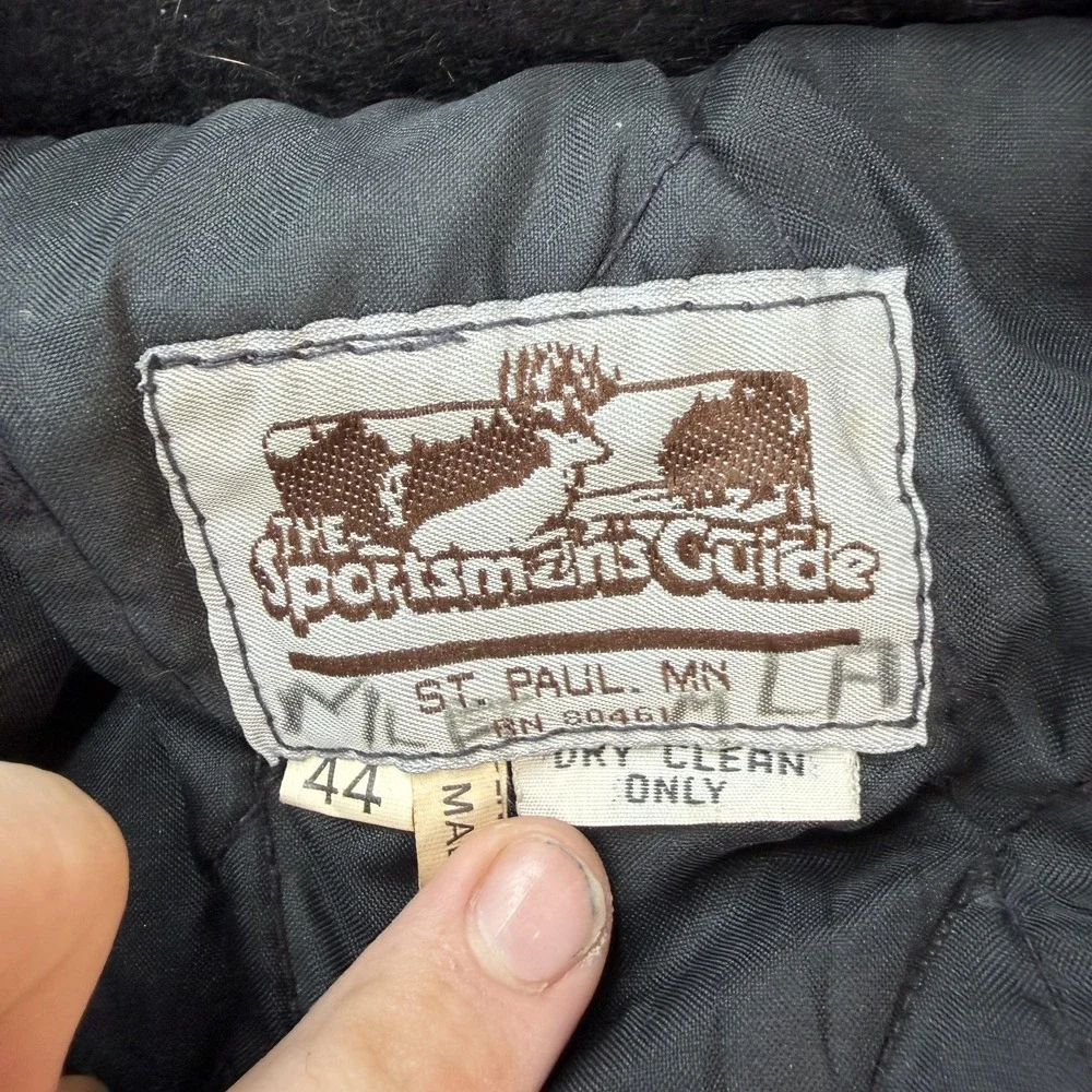 Vintage Sportsman's Guide Coat Mens 44 Black Wool Pea Lined USA Workwear Winter